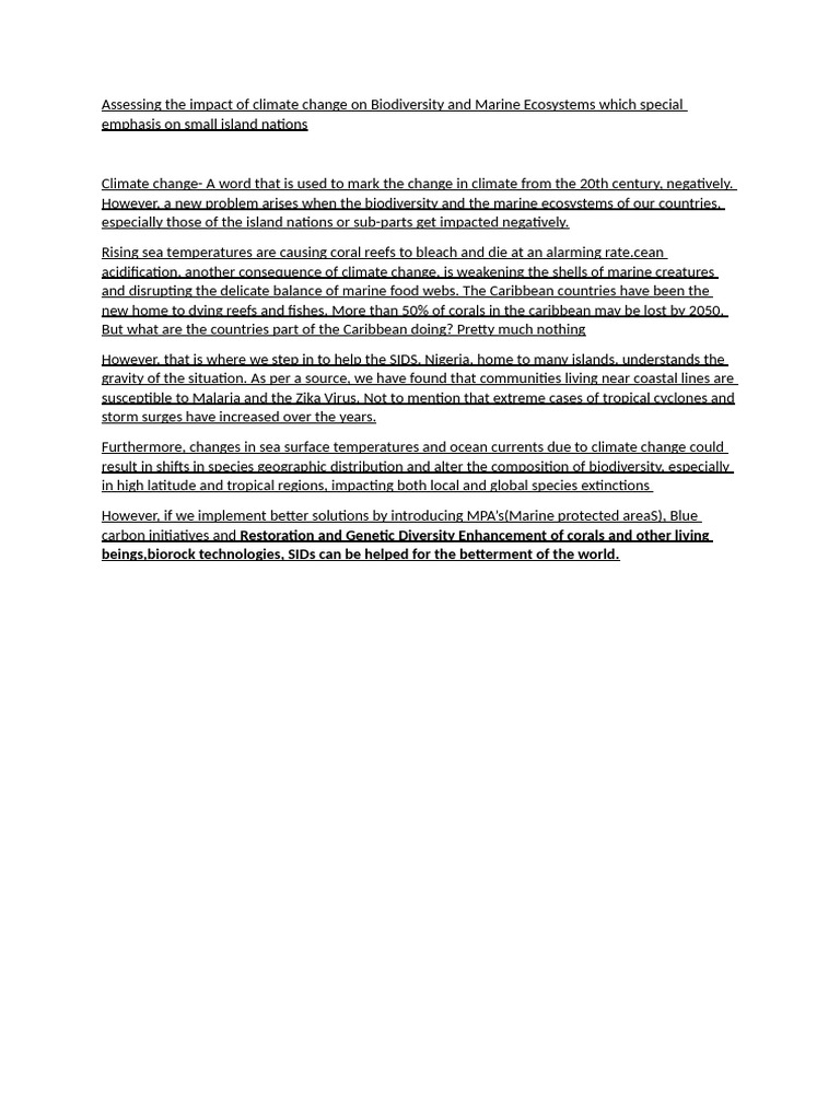 Assessing The Impact of Climate Change On Biodiversity and Marine ...