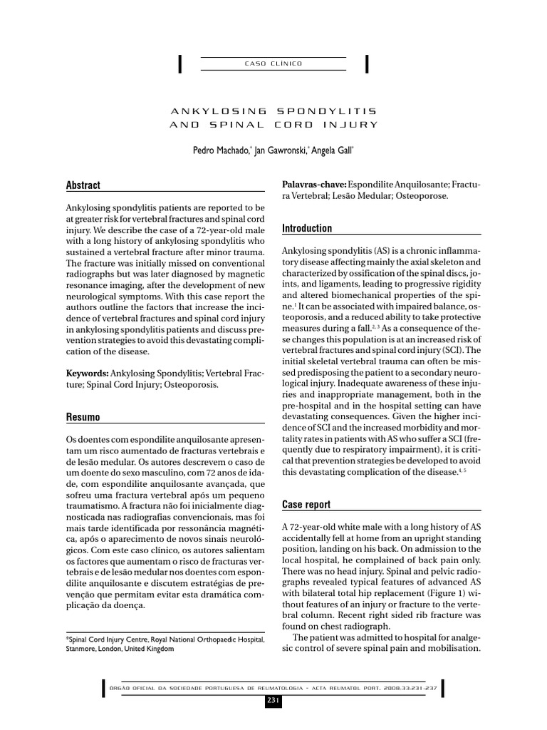 Ankylosing Spondylitis and Spinal Cord Injury | PDF | Spinal Cord ...