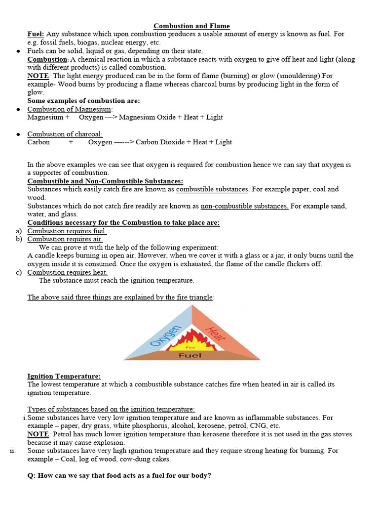 Combustion & Flame Notes Class 8 - 251016 - 182346 | PDF | Combustion ...