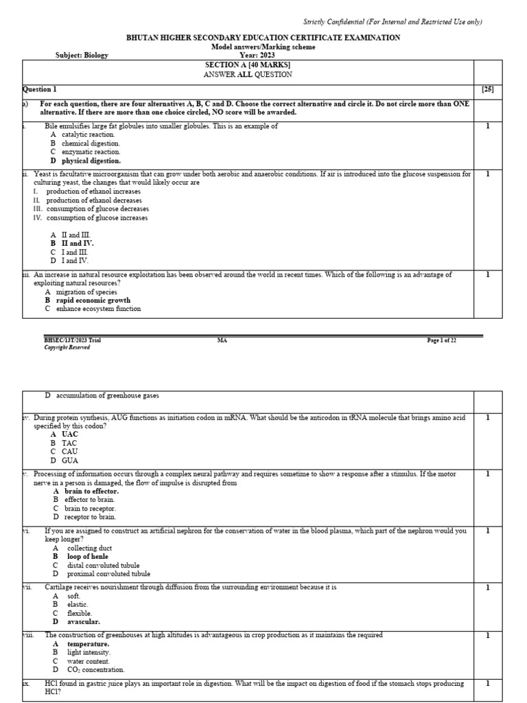 2023 Bhutan Biology Exam Marking Scheme | PDF | Cell (Biology ...