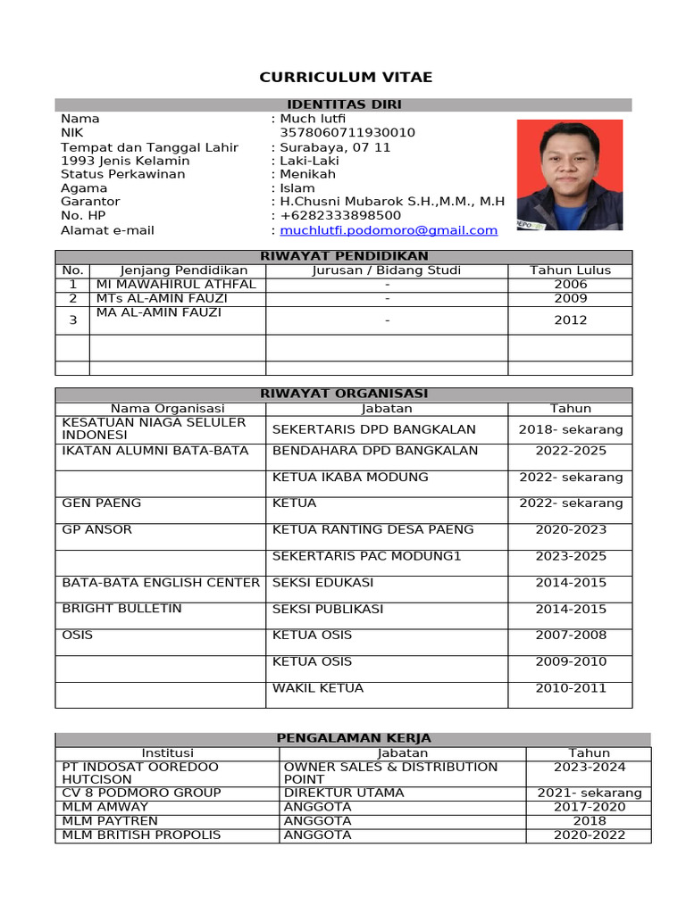 CV Much Lutfi: Pendidikan & Pengalaman | PDF