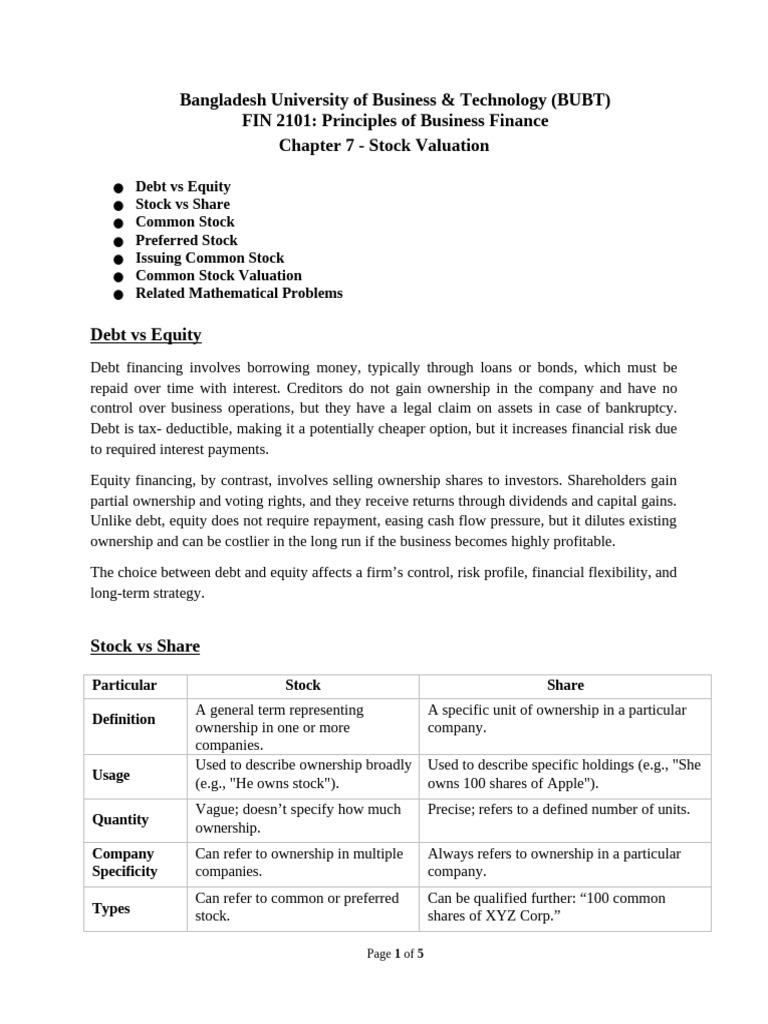 Chapter 7 Stock Valuation Pdf Stocks Equity Finance