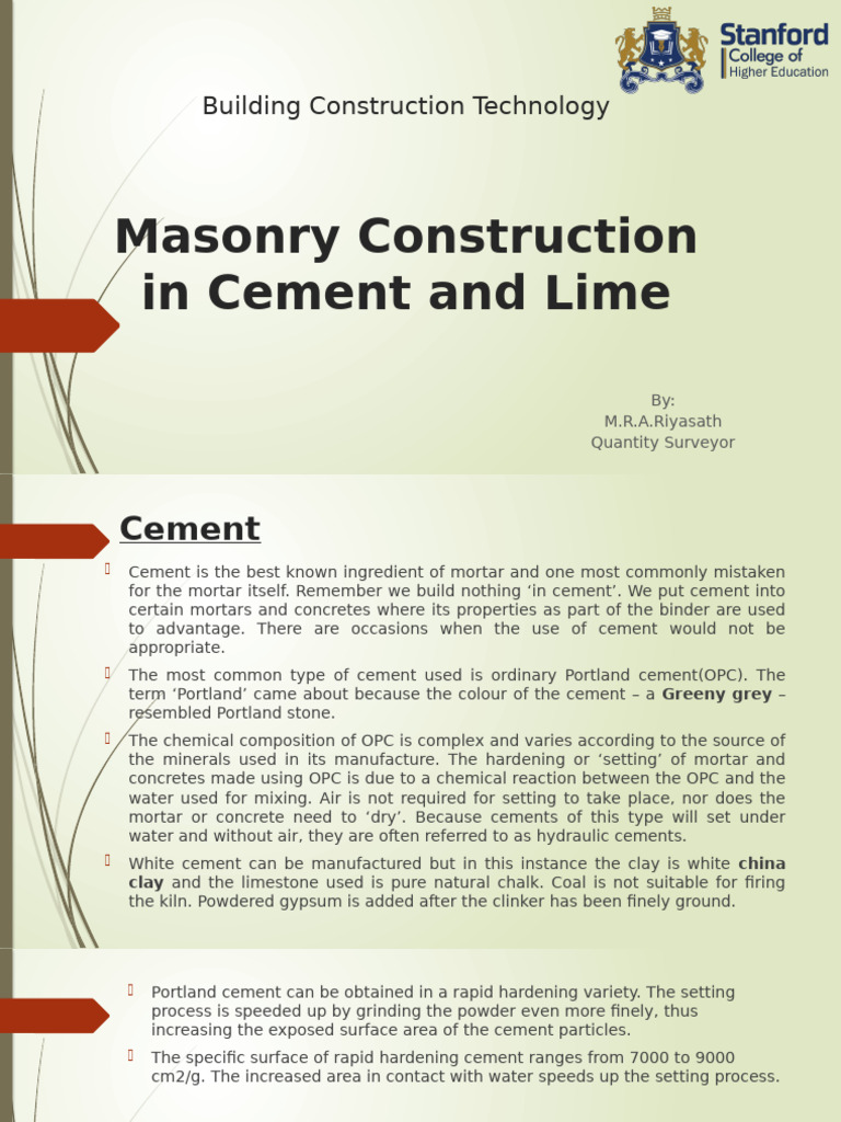 Masonry Construction: Cement and Lime Guide | PDF | Lime (Material ...