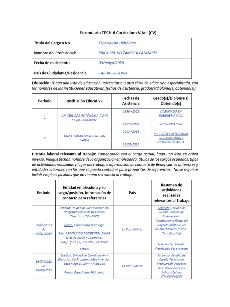 6.2. - Formulario TECH-6 Erick Zamora | PDF | Ciencias de la Tierra ...