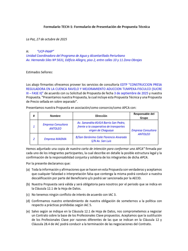 Formulario TECH 1 | PDF