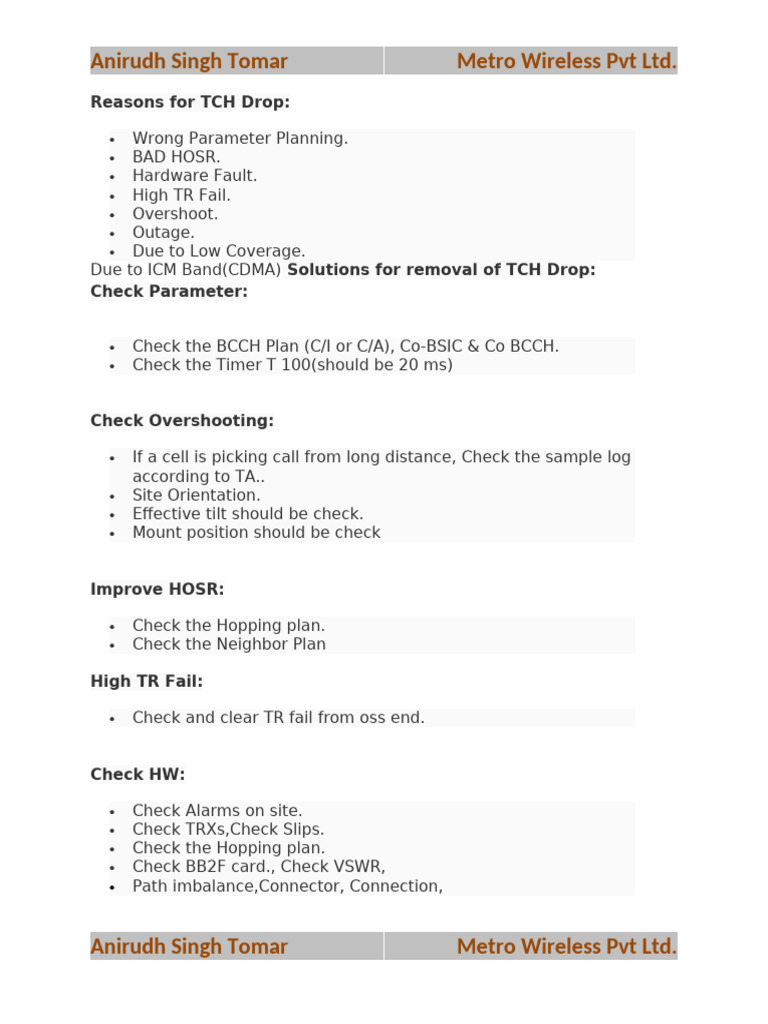 Solutions for TCH Drop Issues | PDF