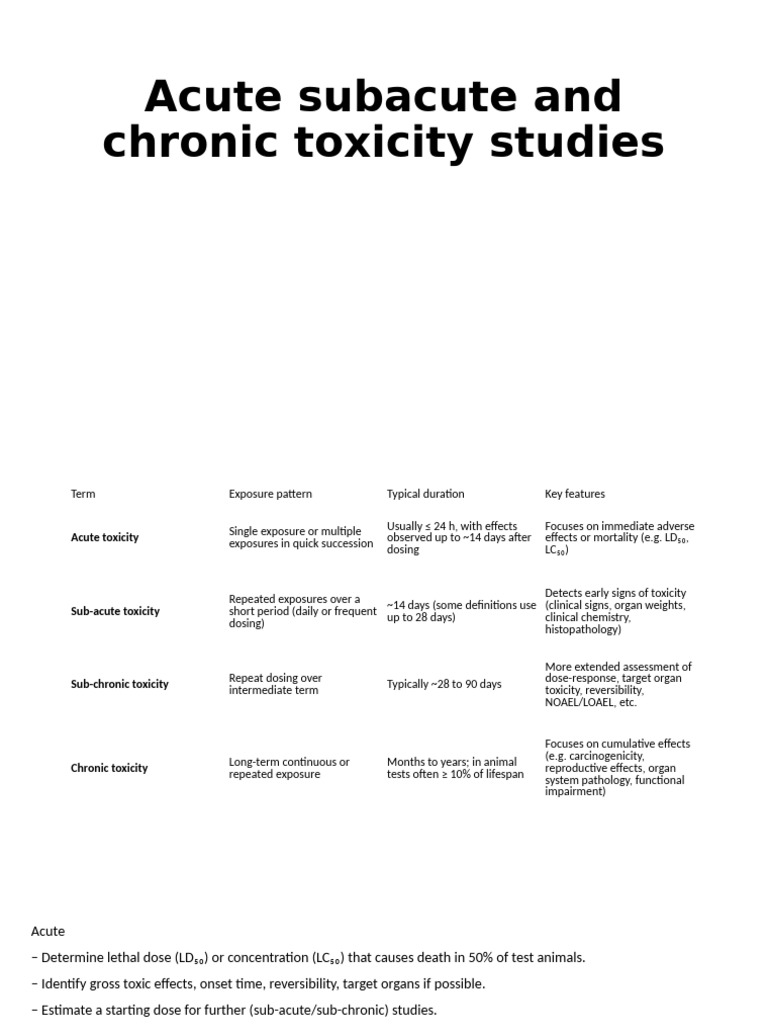 Acute and Chronic Toxicity Studies | PDF | Toxicity | Medical Specialties