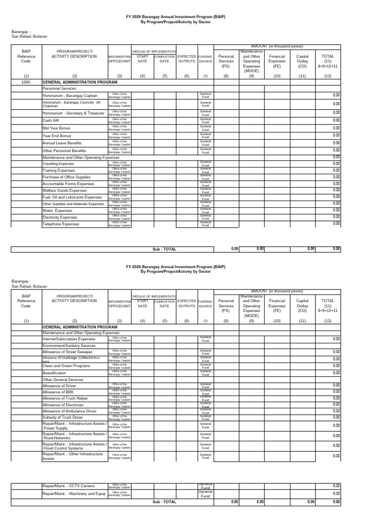 FY 2026 BAIP for San Rafael, Bulacan | PDF | Economies