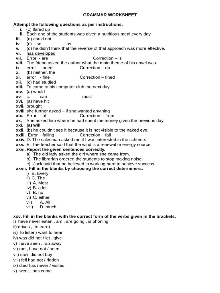 Grammar Worksheet: Error Correction Exercises | PDF