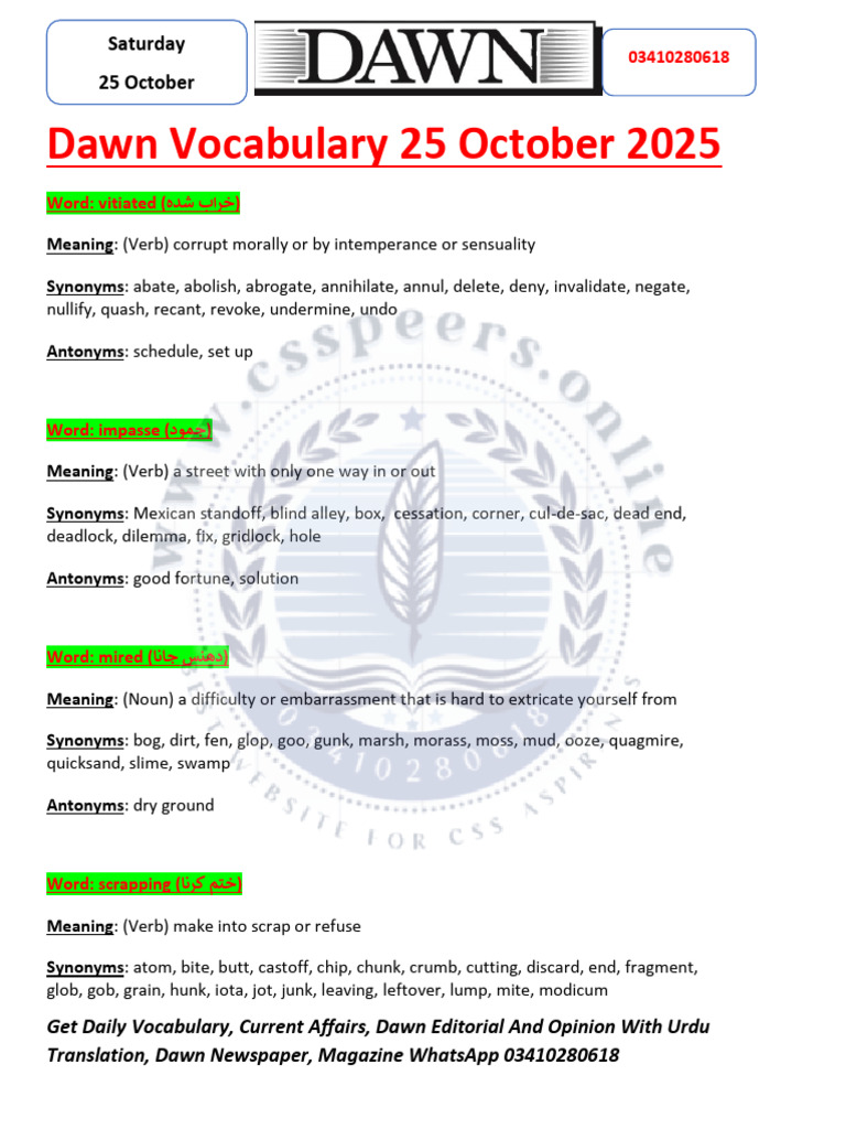 Oct 25 Dawn Vocabulary | PDF | Lexical Semantics | Grammar