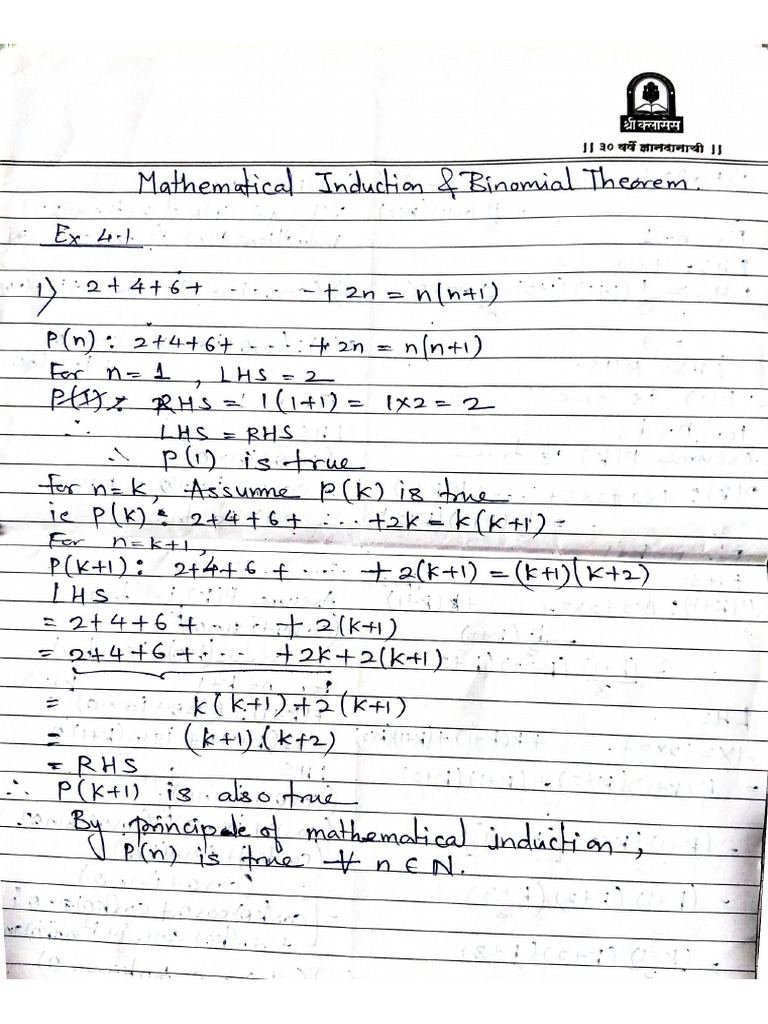 Mathematical Induction and Binomial Theorem | PDF