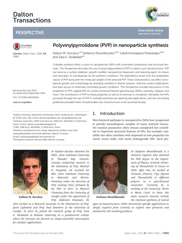 PVP's Role in Nanoparticle Synthesis | PDF | Nanoparticle | Materials ...