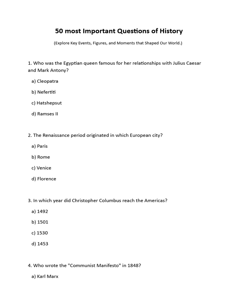 Essential History Quiz Questions | PDF | Europe | Asia