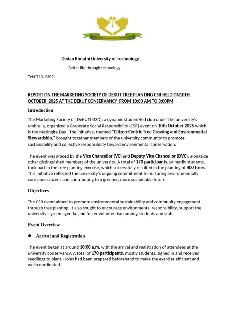 Report On The MSD-CSR | PDF | Corporate Social Responsibility | Natural ...