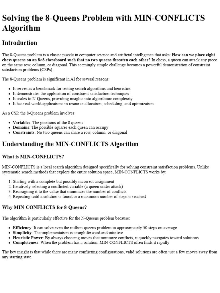 8-Queens Solution via Min-Conflicts | PDF | Applied Mathematics ...