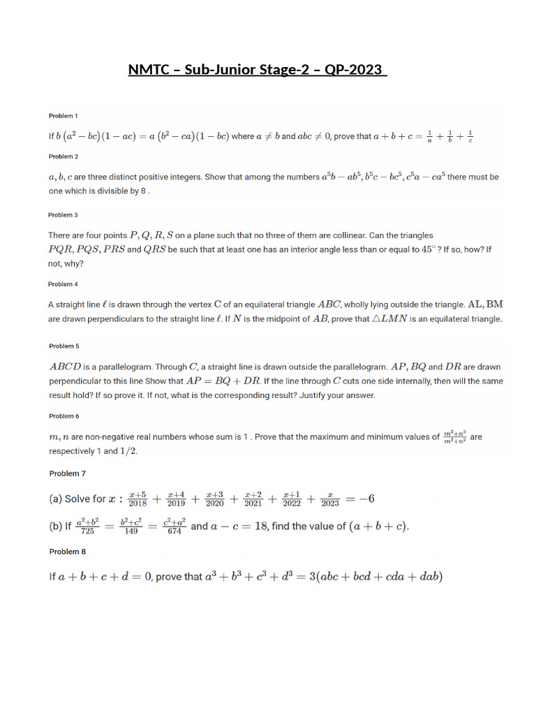 NMTC - 2023 - Stage-2 Question Paper | PDF
