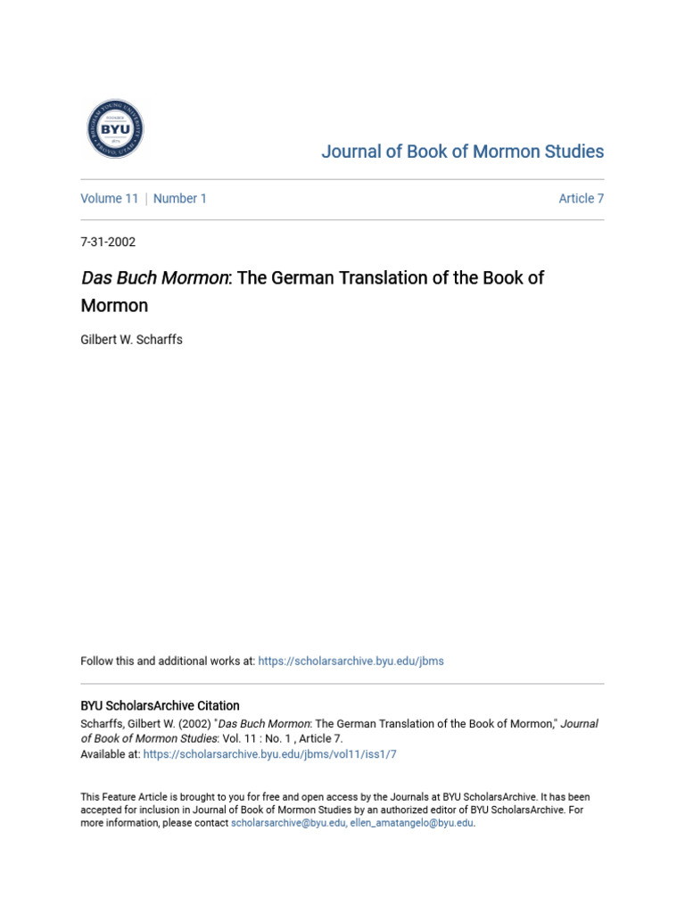 German Translation of the Book of Mormon | PDF | The Church Of Jesus ...