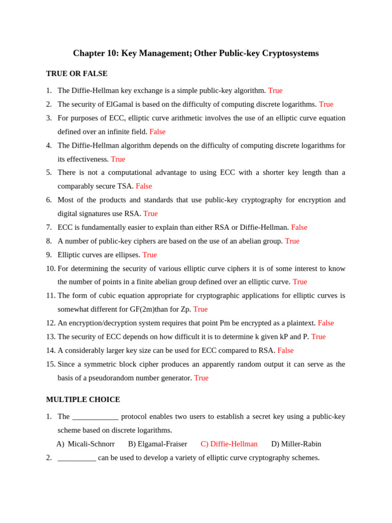 Question of Ch10 - Key Management | PDF | Cryptography | Public Key ...