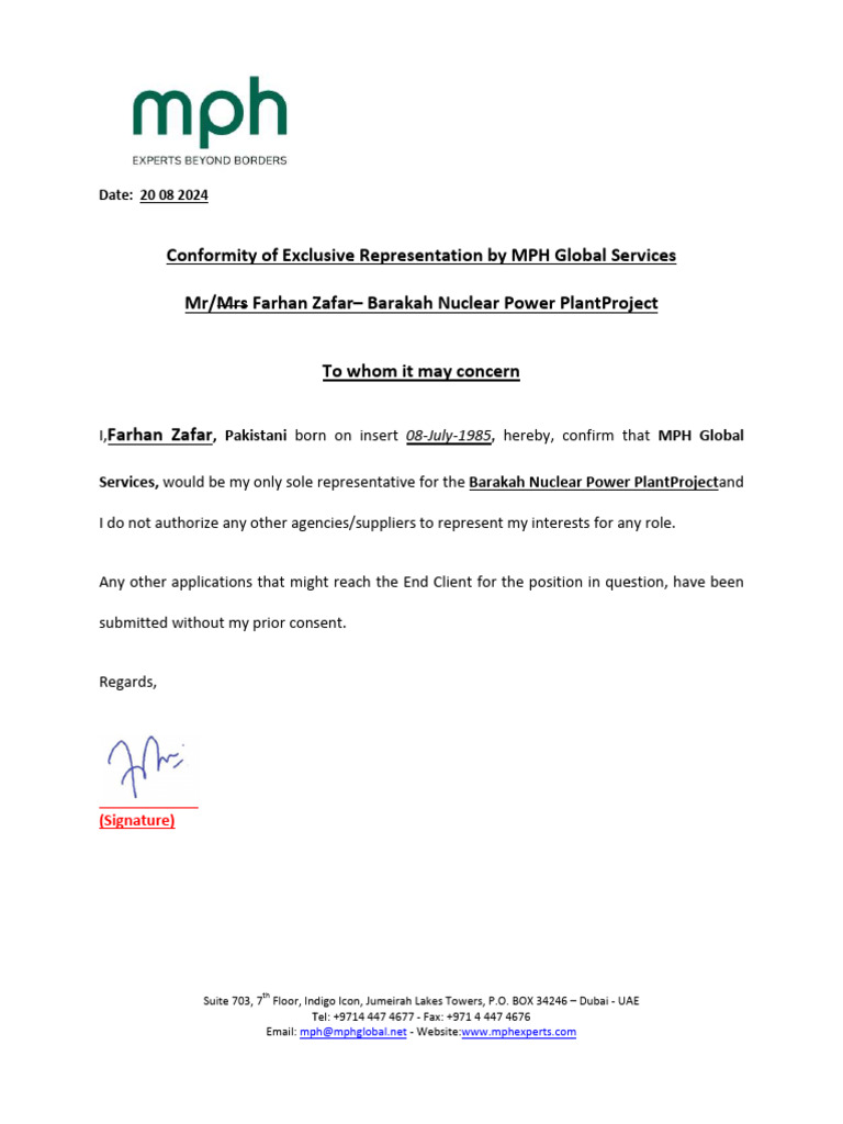 MPH - Exclusivity Letter BNPP Project | PDF