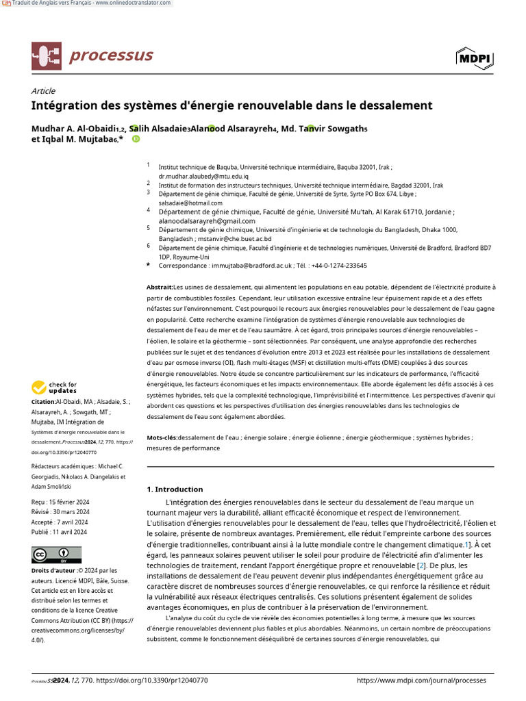 Énergies renouvelables pour le dessalement | PDF | Énergie renouvelable ...