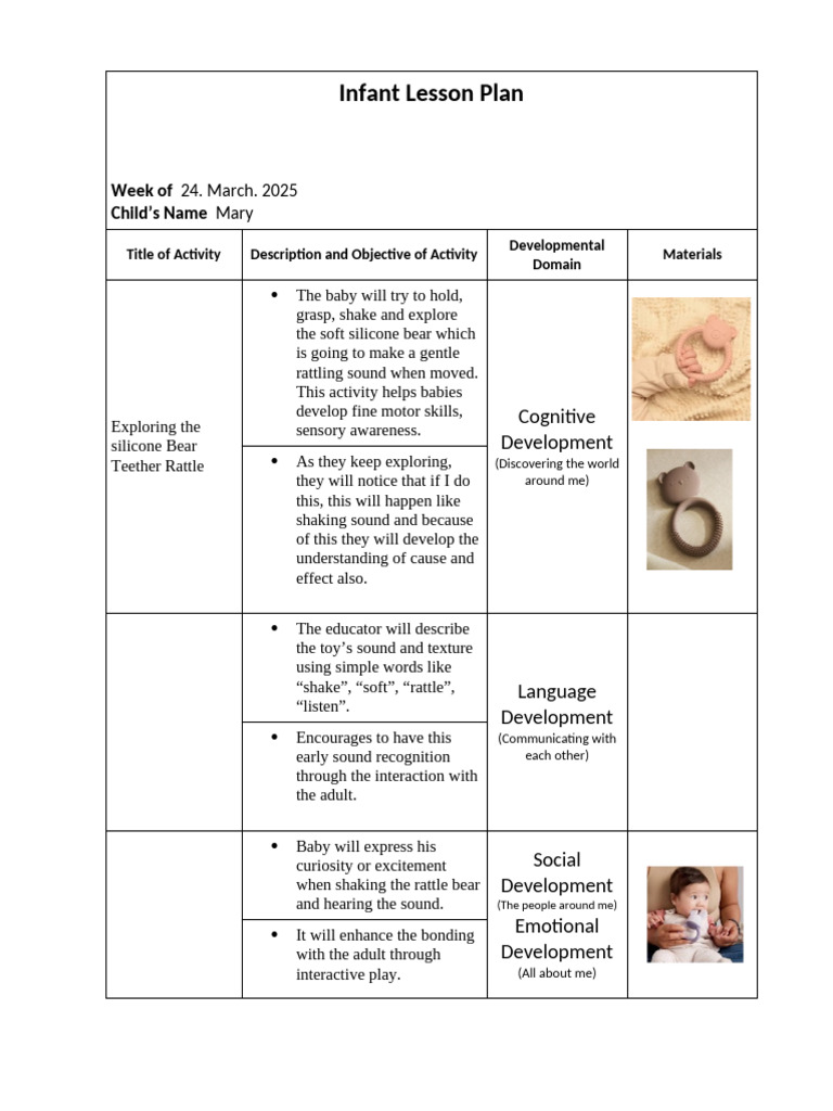 Infant Lesson Plan: Exploring Toys | PDF | Infants | Psychology