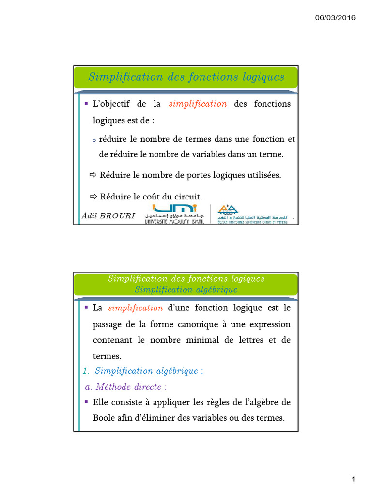 Simplification des fonctions logiques | PDF | Mathématiques | Logique ...