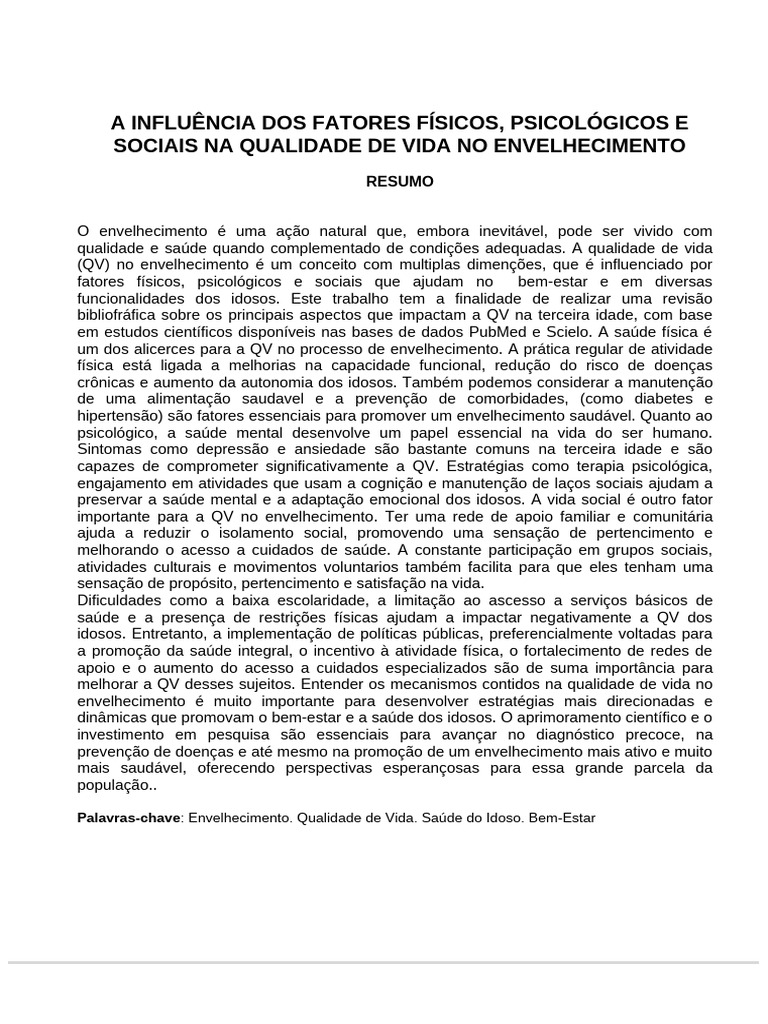 Fatores que Afetam a Qualidade de Vida na Idade Avançada | PDF ...