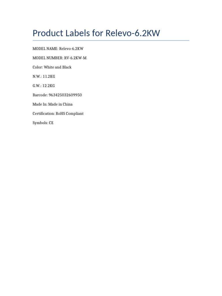 Relevo Labels 6 2KW | PDF