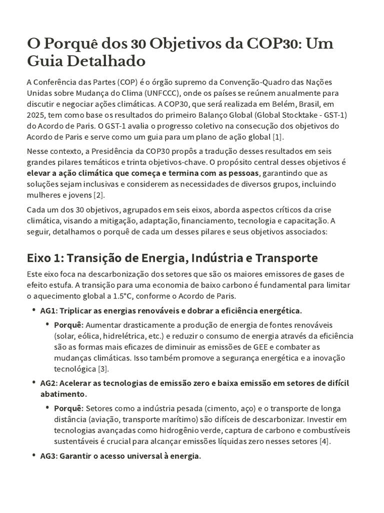 30 Objetivos da COP30 para Ação Climática | PDF | Mitigação das ...