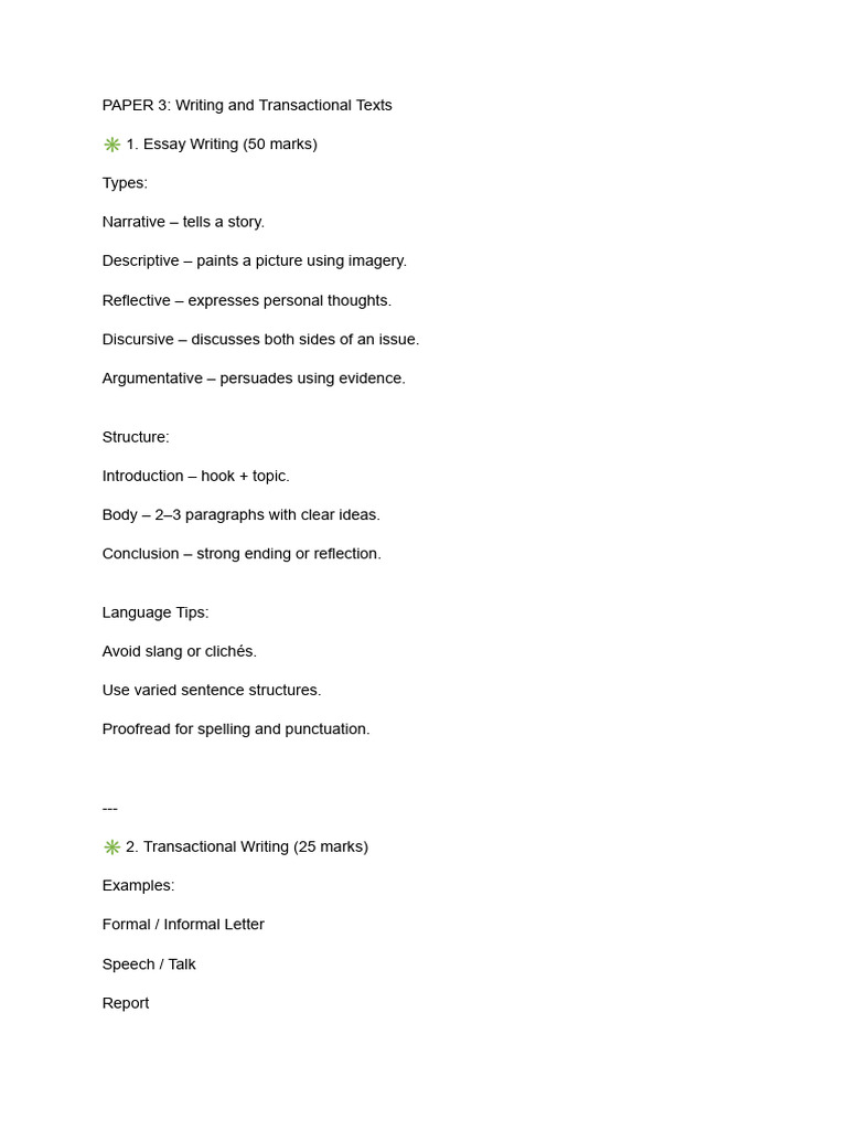 English Paper 3 Writing Guide | PDF