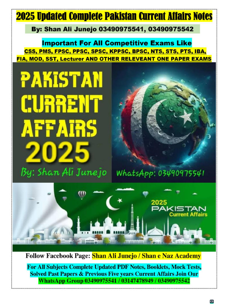 2025 Pakistan Current Affairs From Websites by Shan Ali Junejo | PDF