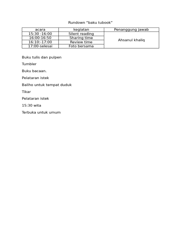 Rundown Acara Baku Tubook 2023 | PDF