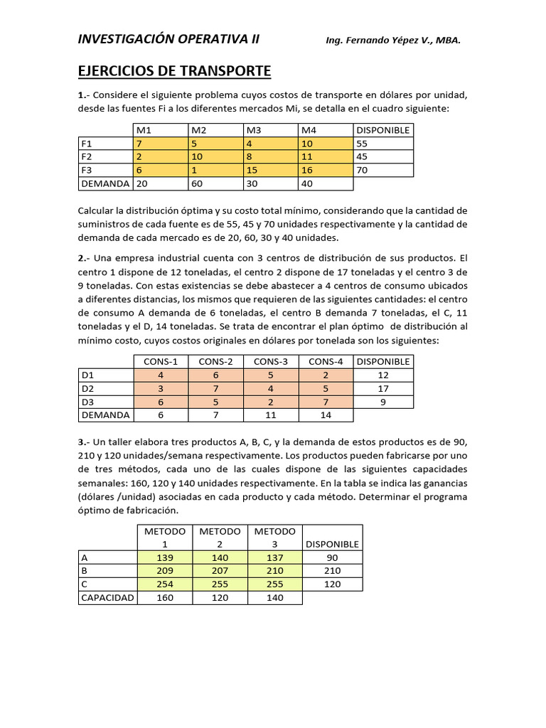 Ejercicios de Transporte en Investigación Operativa | PDF