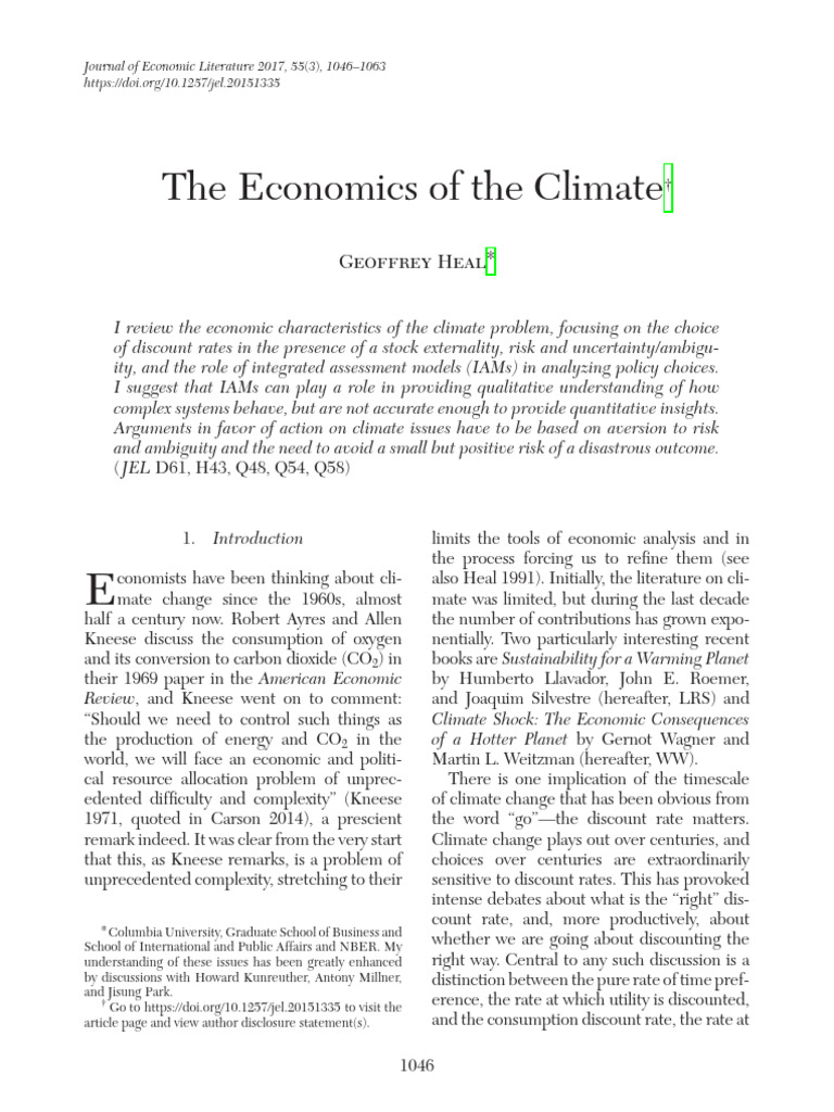 Heal 2017 The Economics of The Climate | PDF | Risk | Sustainability