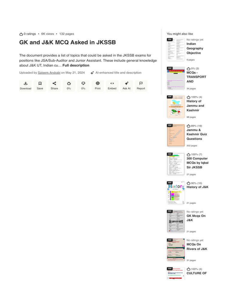 JKSSB Exam Topics for J&K Positions | PDF | Scribd | Computing
