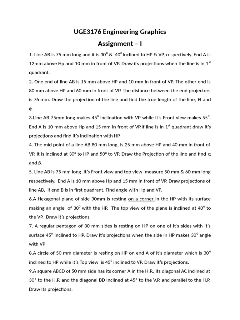 Engineering Graphics Projections Assignment | PDF