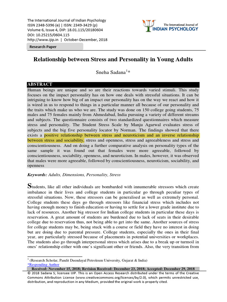 Stress and Personality in Young Adults | PDF | Stress (Biology ...