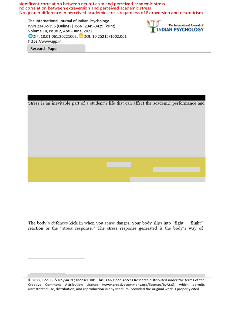 Academic Stress in Relation To Personality and Gender in College | PDF ...