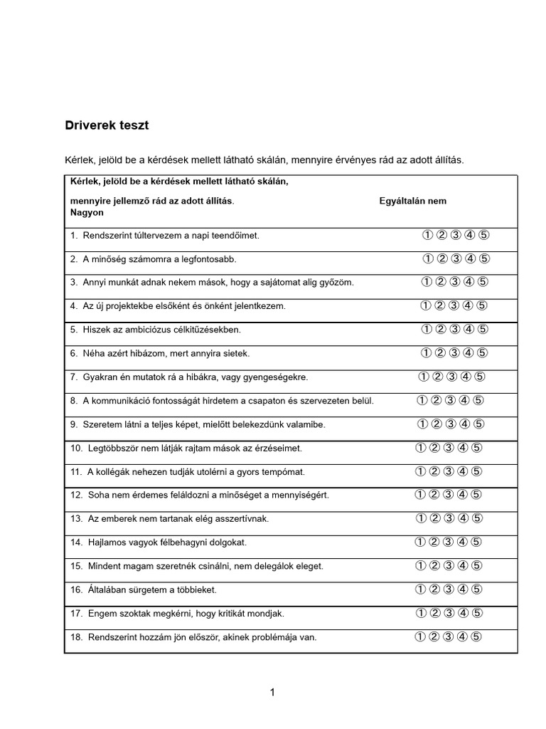 TA Driverek Teszt - Eredménnyel | PDF
