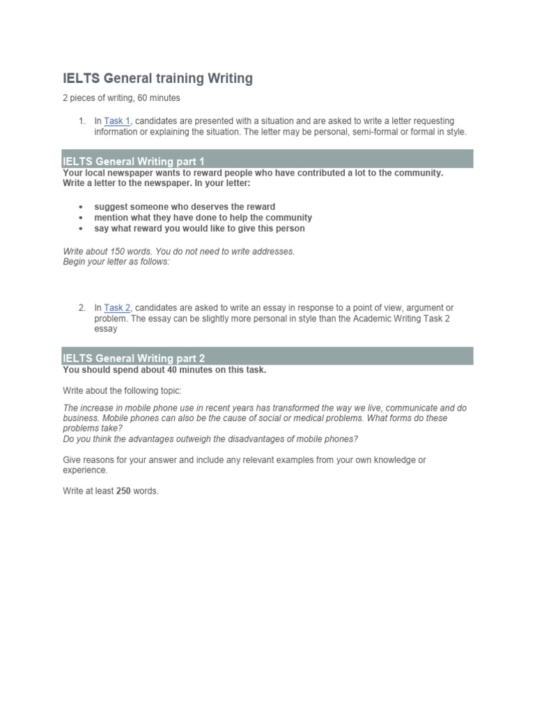 IELTS General Training Writing Tasks | PDF