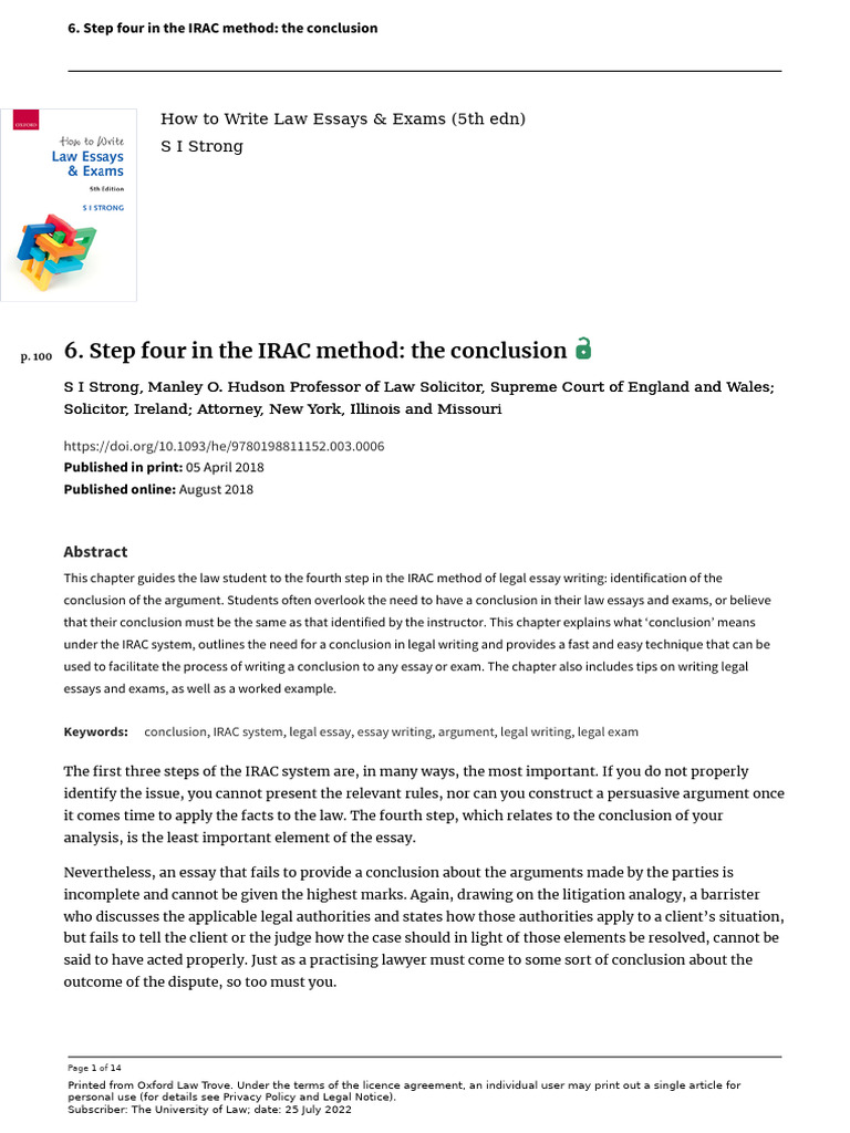 IRAC Method: Writing Conclusions | PDF | Negligence | Tort
