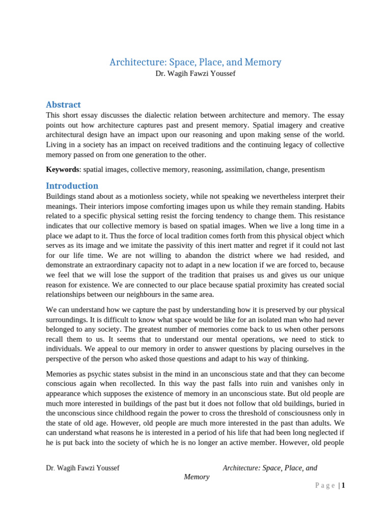 Architecture's Role in Memory and Space | PDF | Idea | Perception