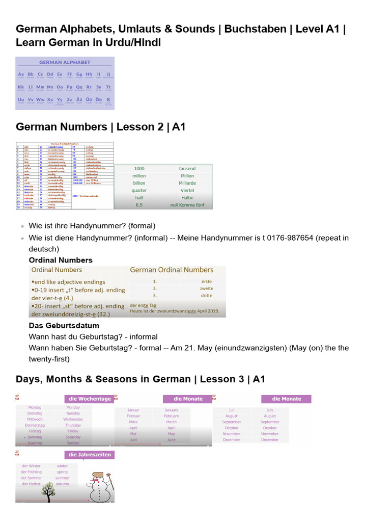 German A1 Notes | PDF