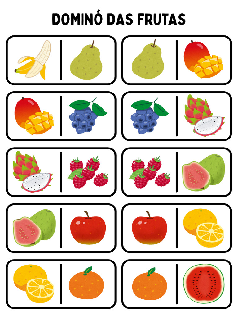 Jogo Educativo Dominó A4 Das Frutas Lúdico e Colorido PDF | PDF