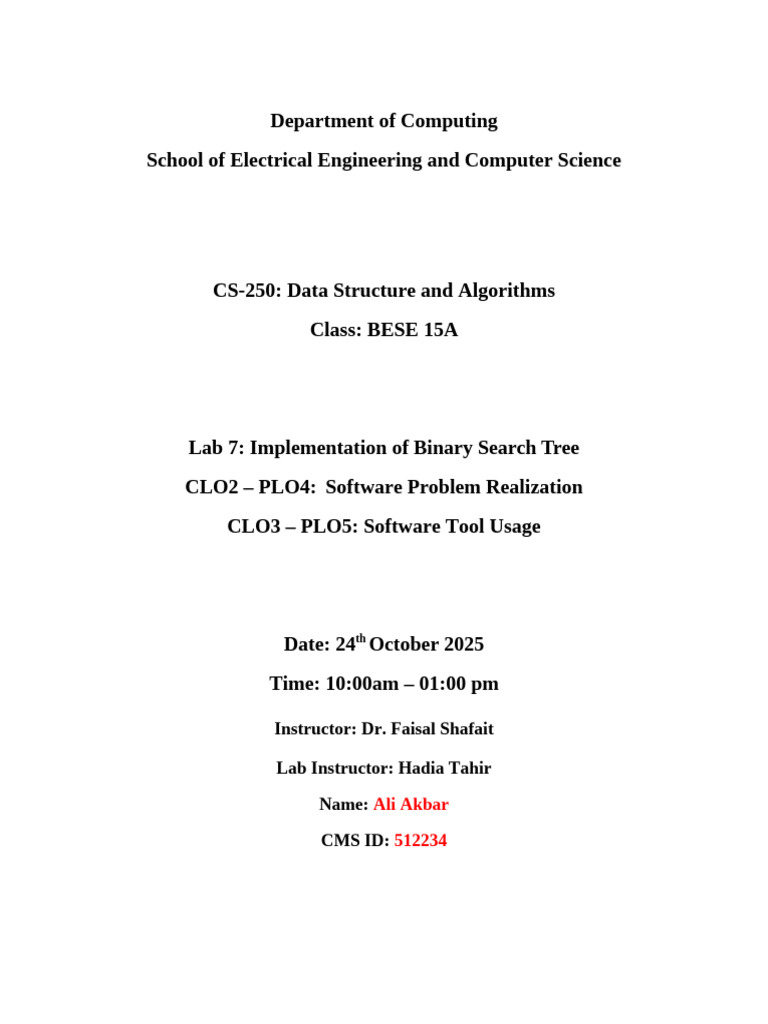 Binary Search Tree Lab Implementation | PDF | Algorithms And Data ...