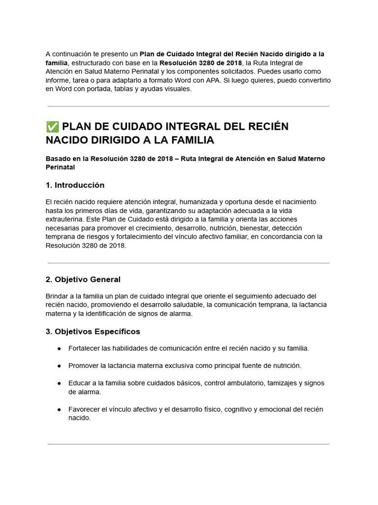 Plan de Cuidado Integral para Recién Nacidos | PDF | Infantes ...
