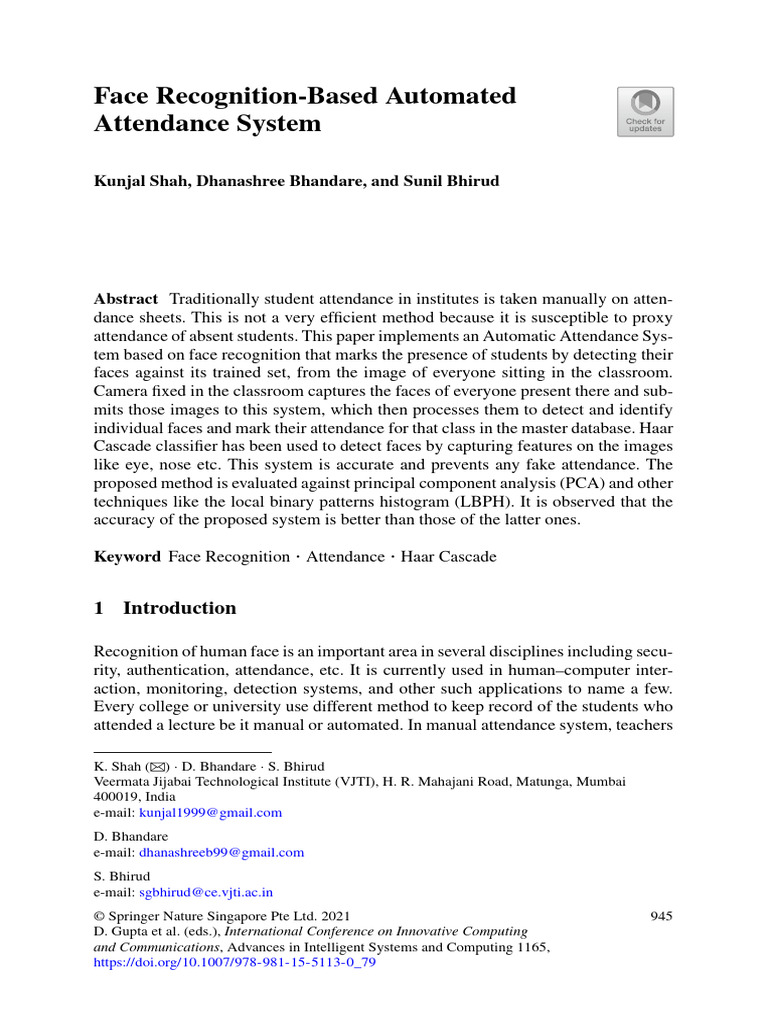 Face Recognition Attendance System | PDF | Computing | Applied Mathematics