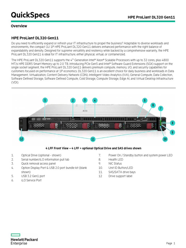 HPE ProLiant DL320 Gen11 QuickSpecs | PDF | Cloud Computing | Computing