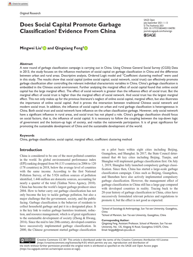 19 Liu Feng 2021 Does Social Capital Promote Garbage Classification ...