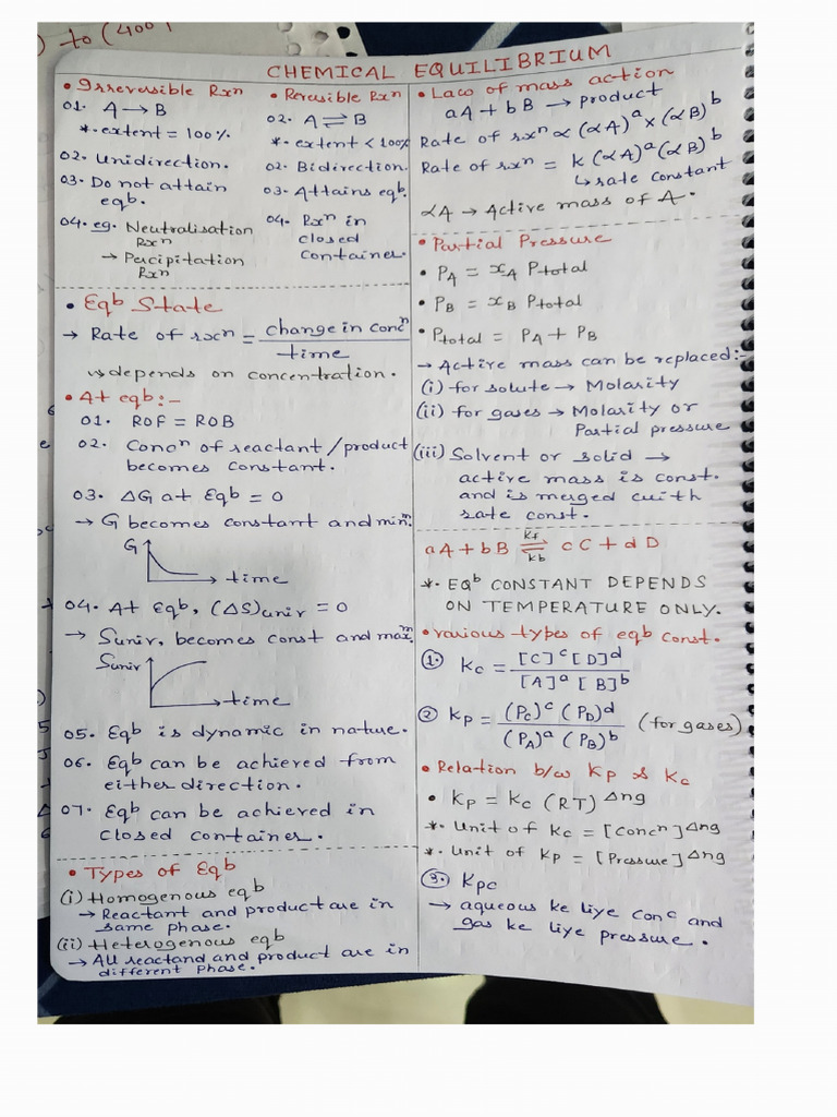 Chemical Equilibrium Short Notes | PDF
